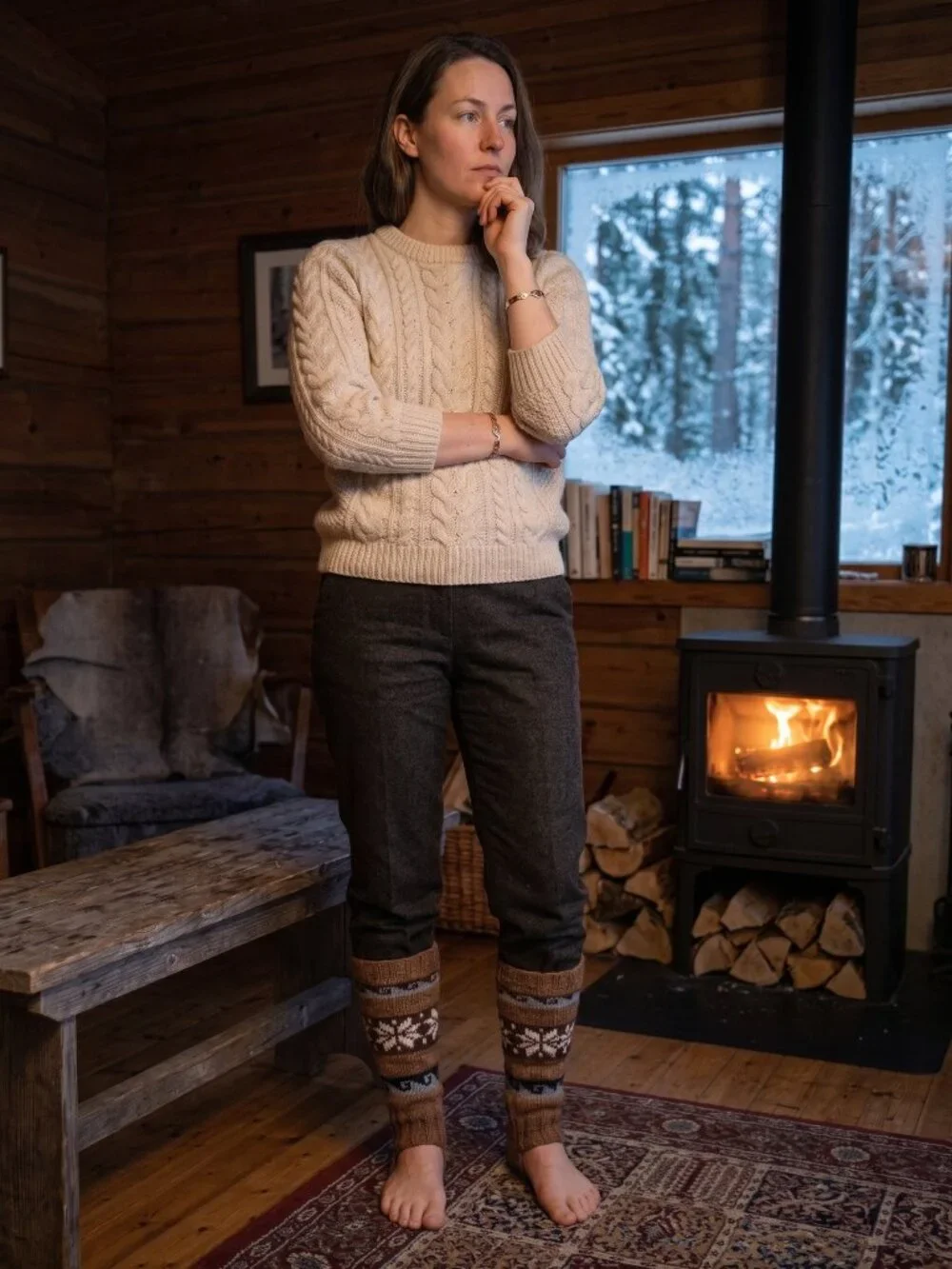 Hand-knitted Alpaca Wool Booties and Leg Warmers
